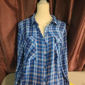 Blue Plaid Button-Up Shirt